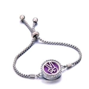 Stainless Steel Aromatherapy Diffuser Locket Bracelet – White CZ Accent –